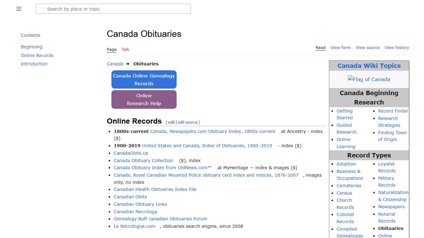 Canada Obituaries • FamilySearch